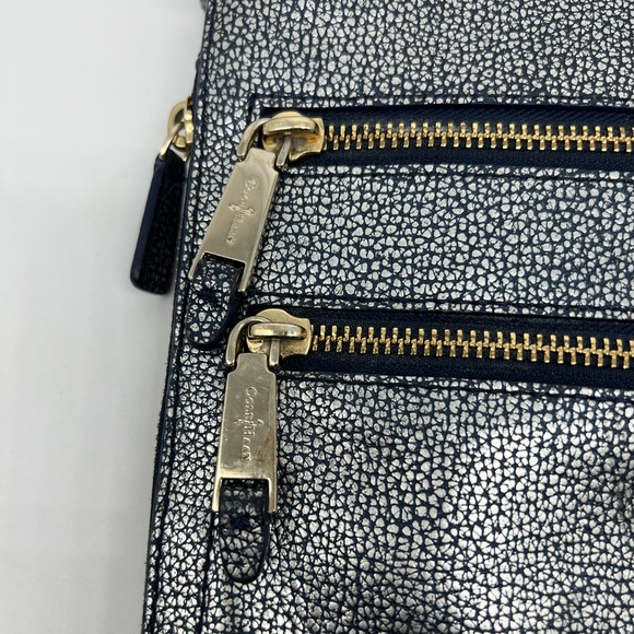 COLE HAAN Village Sheila Blue Metallic Pebbled Leather Expandable Crossbody Bag - Picture 3 of 17